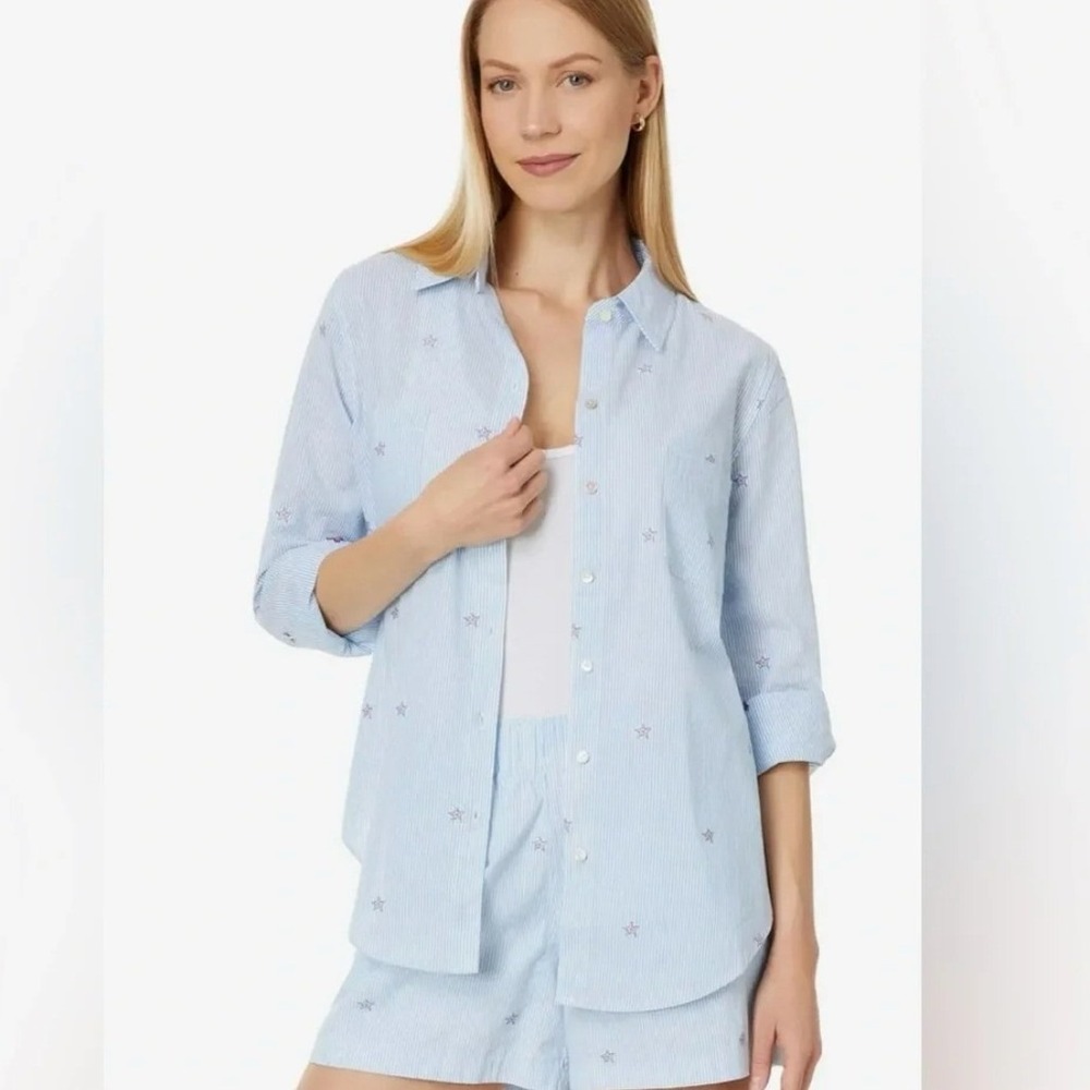 Lilly Pulitzer Sea View Button Down Striped Shirt SZL Embroidered Stars